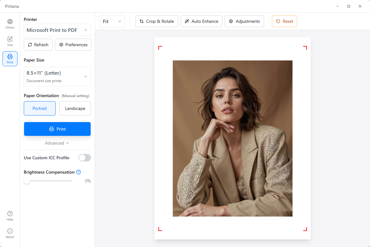 Print Settings Window with ICC Color Management