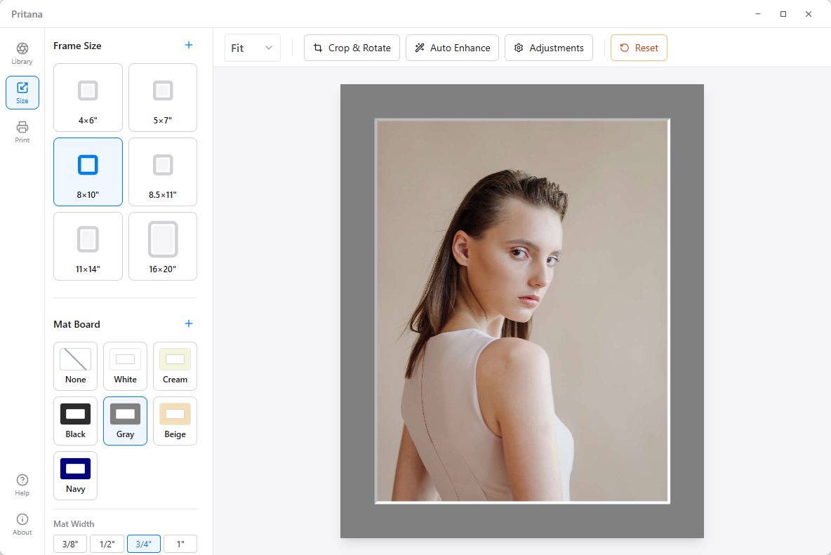 Size Preview with Mat Board Options